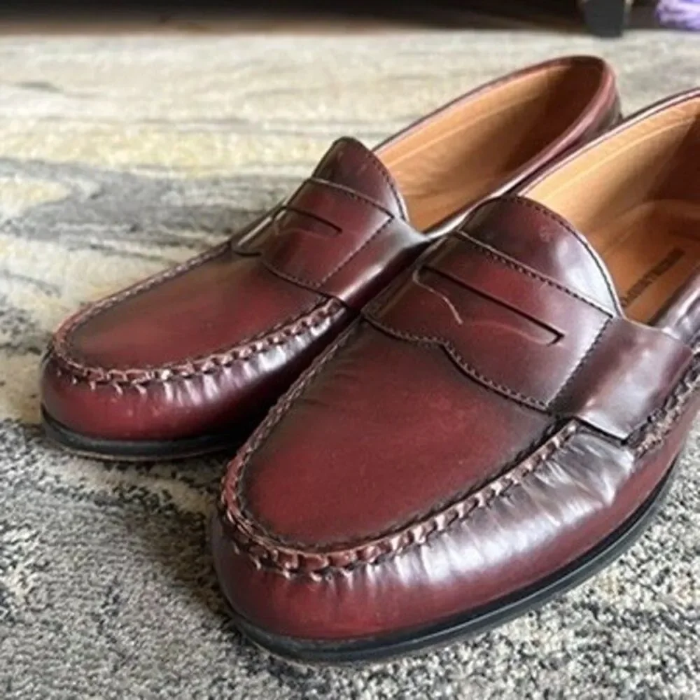 Johnston & Murphy Burgundy Full-Grain Leather Hayes Penny Loafers Mens Size 10M